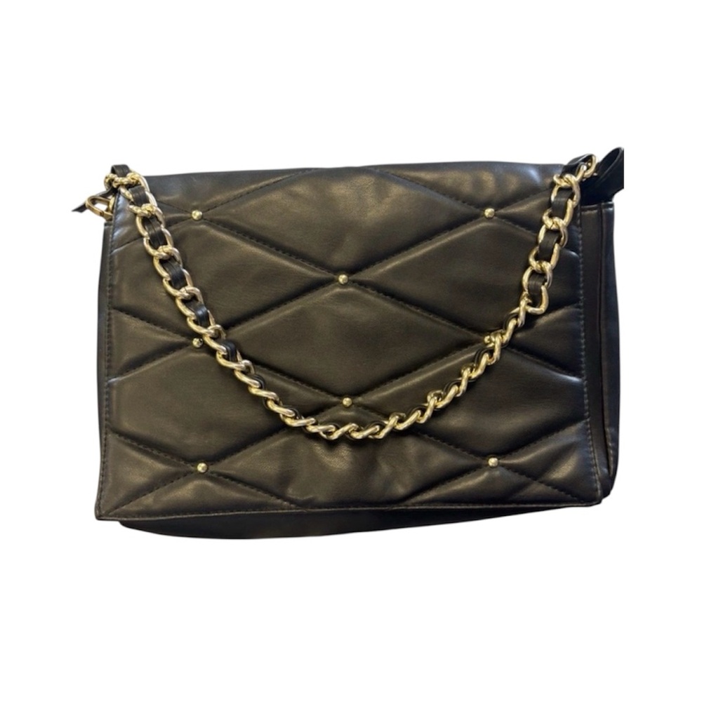 Primark Crossbody Purse Black Leather Gold Accents